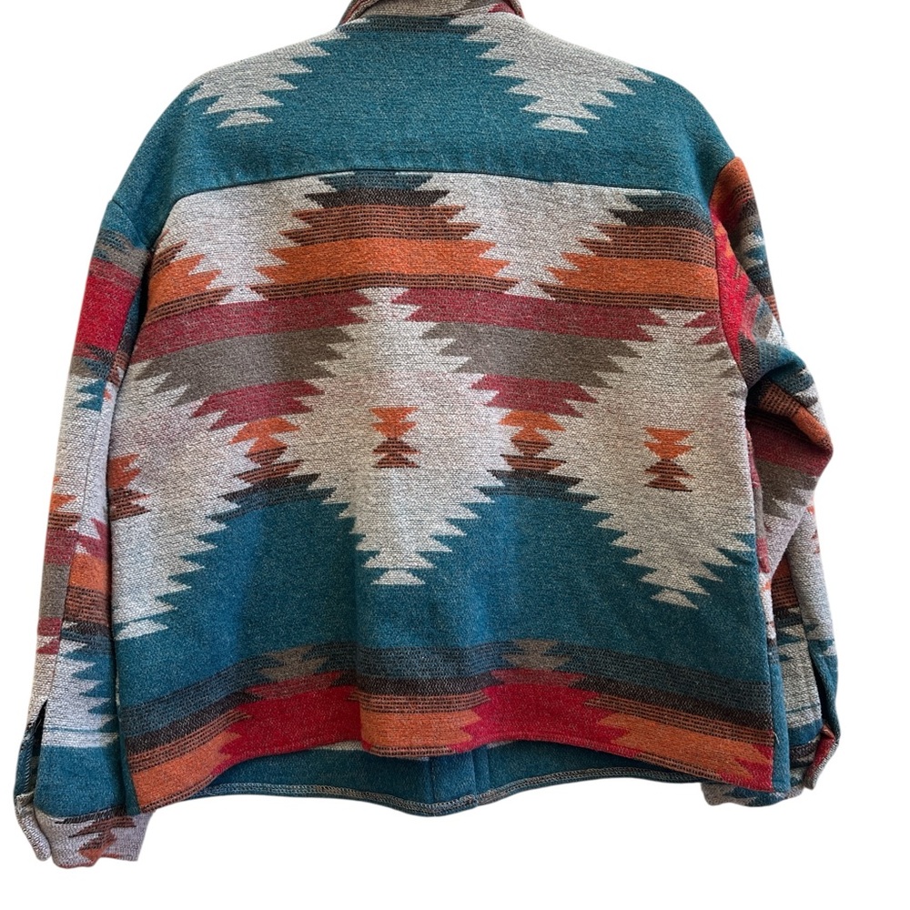 SHEIN Southwestern Aztec Button Jacket Teal Rust Western Shacket M - Picture 2 of 5